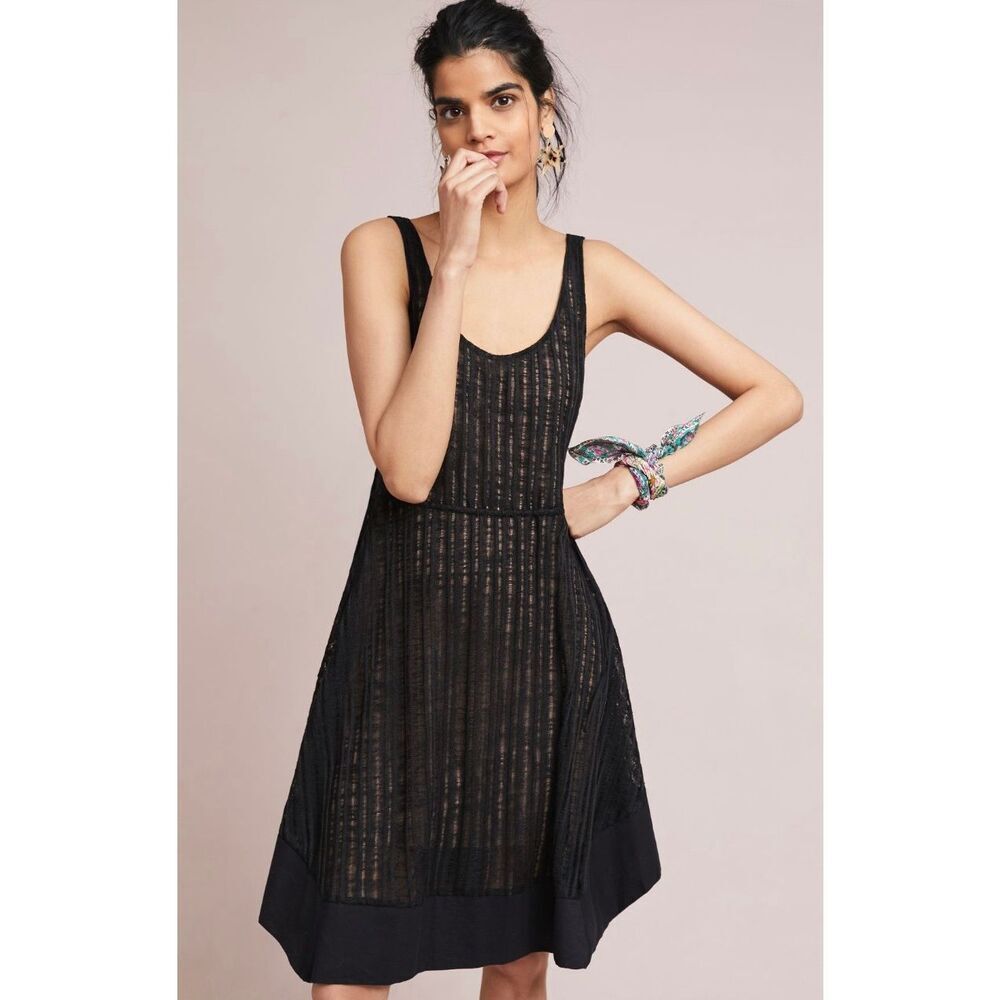 Tracy Reese Knit Lino Swing Feminine Sleeveless Black Dress Size Large
